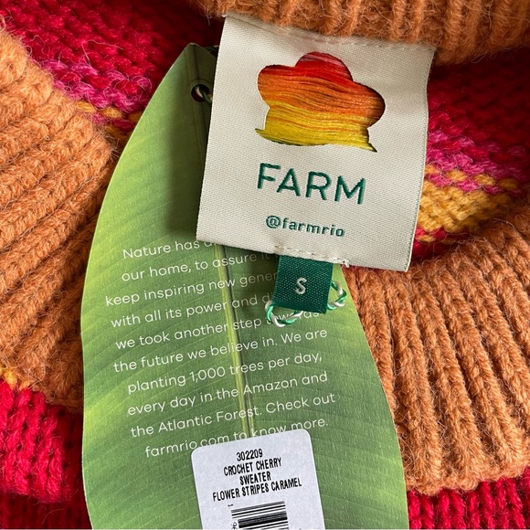 Farm Rio Colorful Stripe 3D Cherry Crochet Wool Blend Sweater NWT Small - Picture 14 of 16